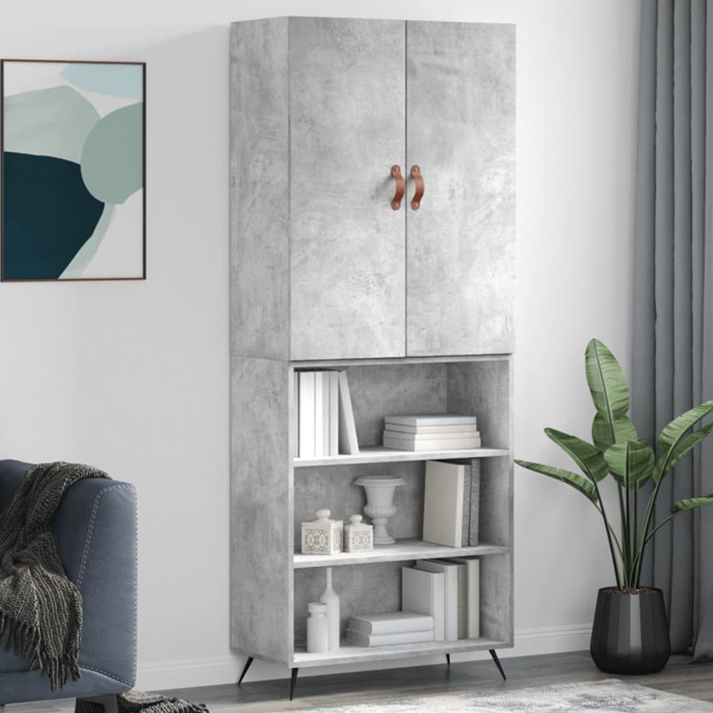 vidaXL 2 Door 3 Open Shelf Concrete Grey Highboard with Metal Feet Image 1