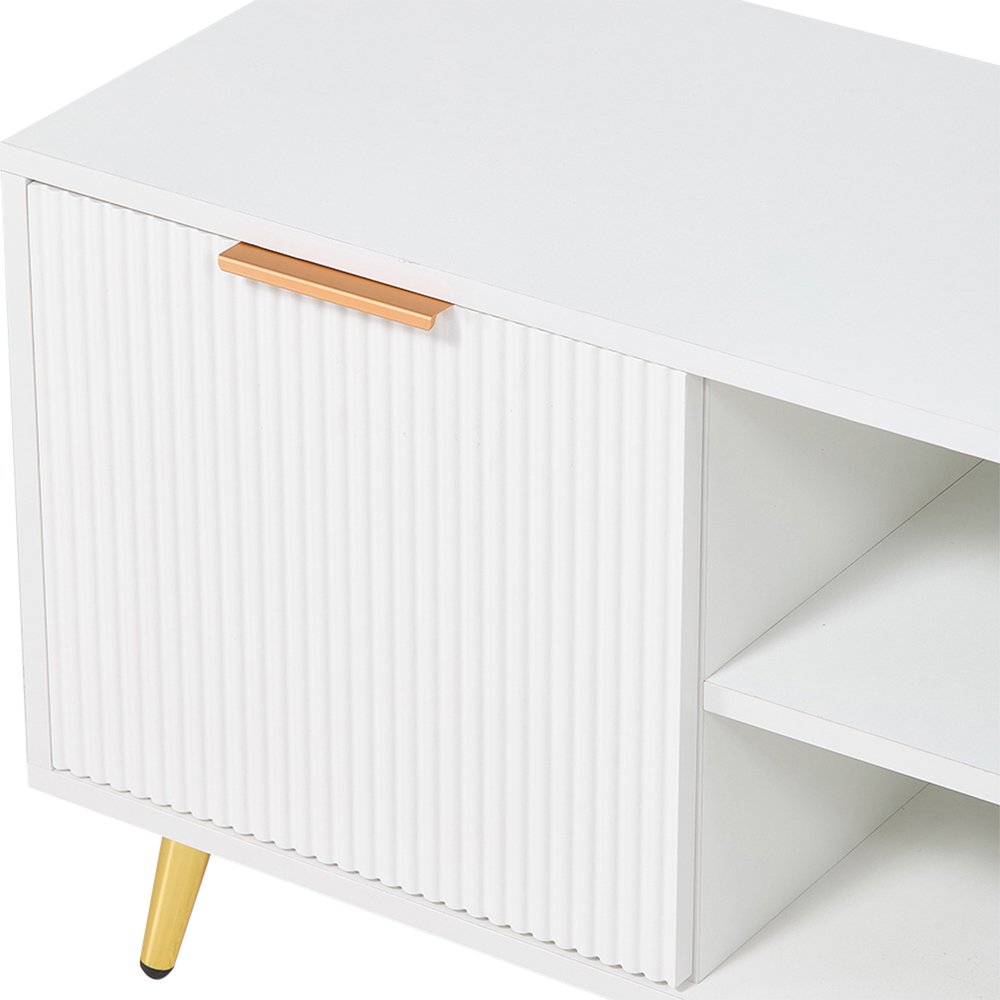 Living and Home 2 Door 2 Shelf White Ribbed and Gold-Toned Feet TV Stand Image 6