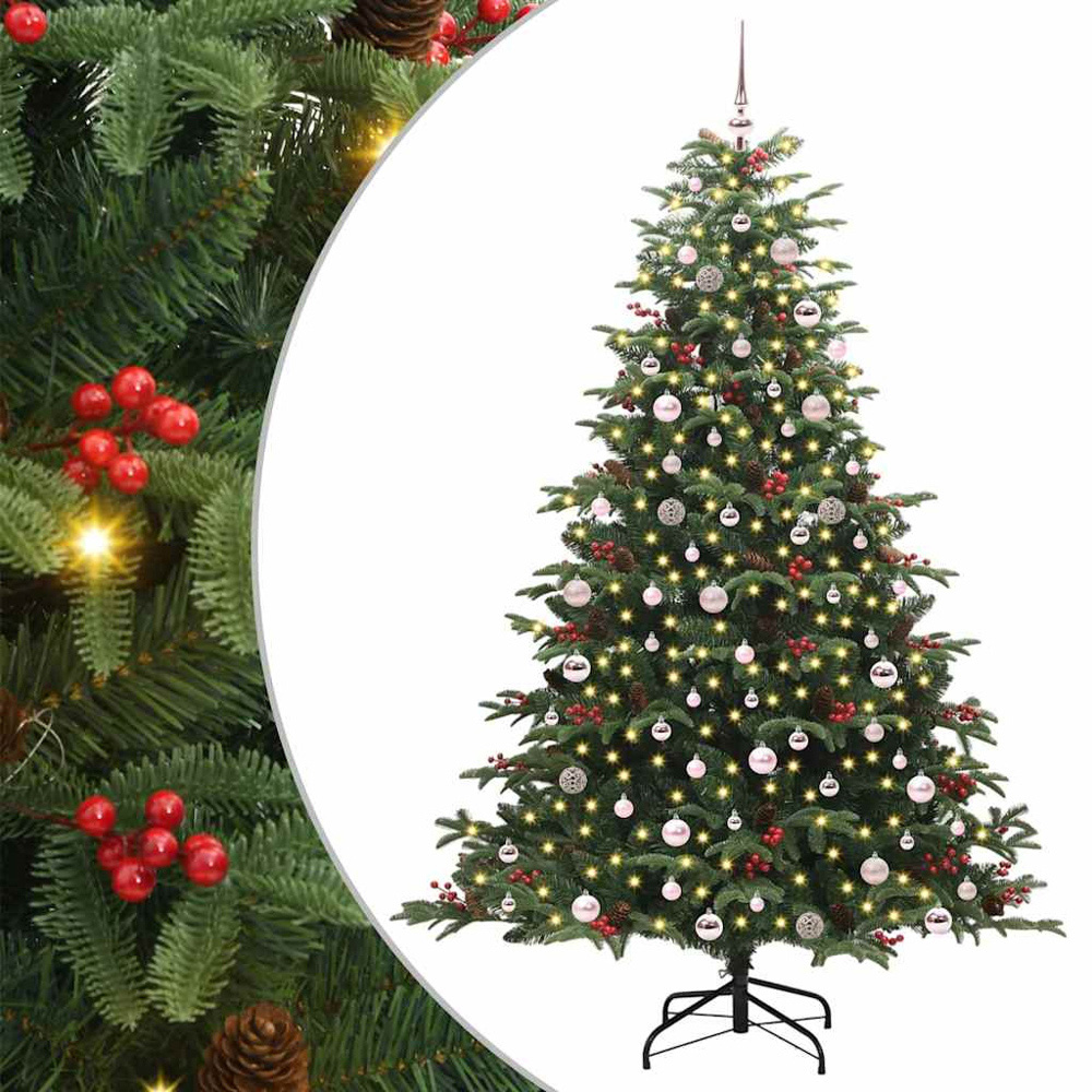 vidaXL Pre-Lit Warm White LED and Pink Baubles Green Artificial Christmas Tree with Stand 8ft Image 7