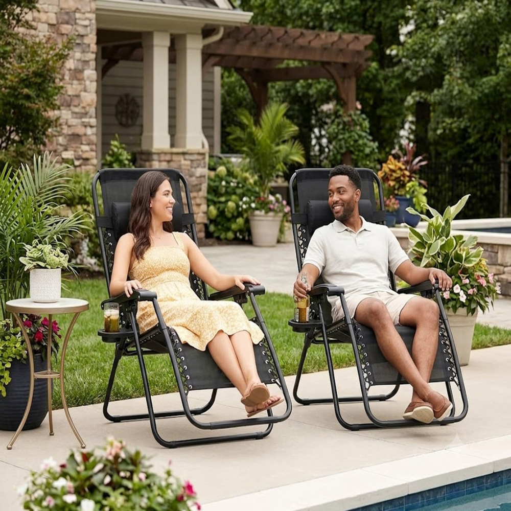 Alivio 2 Pack Black Zero Gravity Reclining Sun Loungers Image 3