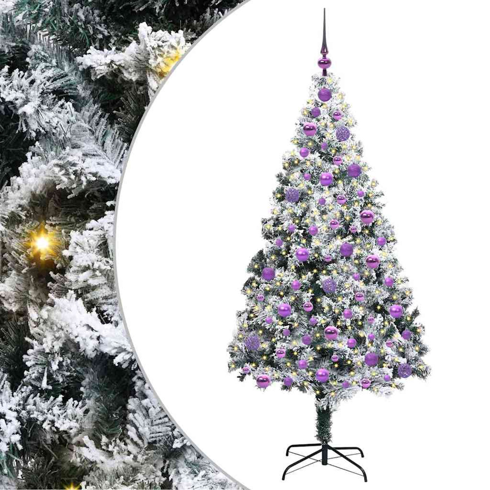 vidaXL Pre-Lit Lilac Baubles White Artificial Christmas Tree 6ft Image 2