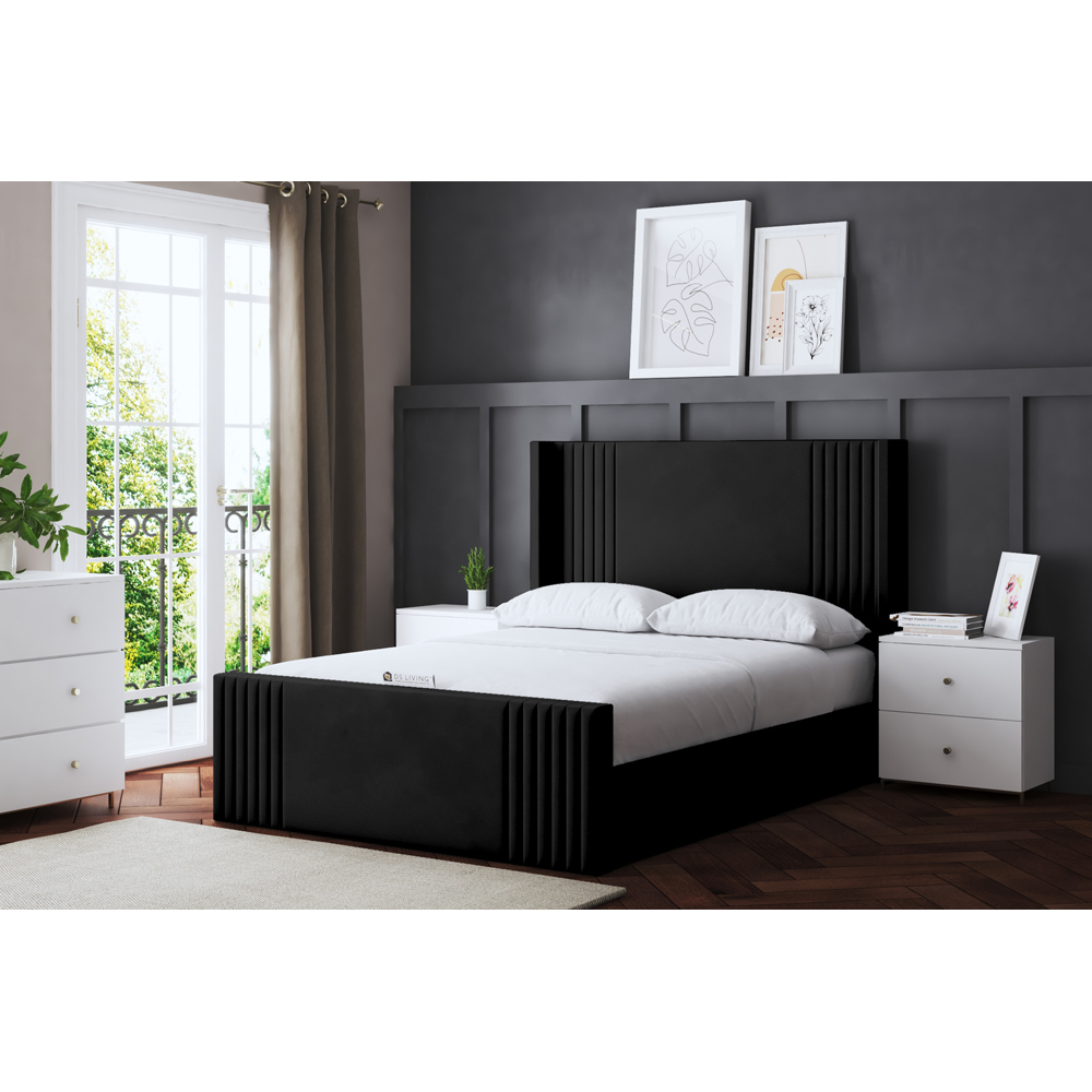 DS Living Elara Double Black Winged Panel Bed Frame with Headboard Image 5