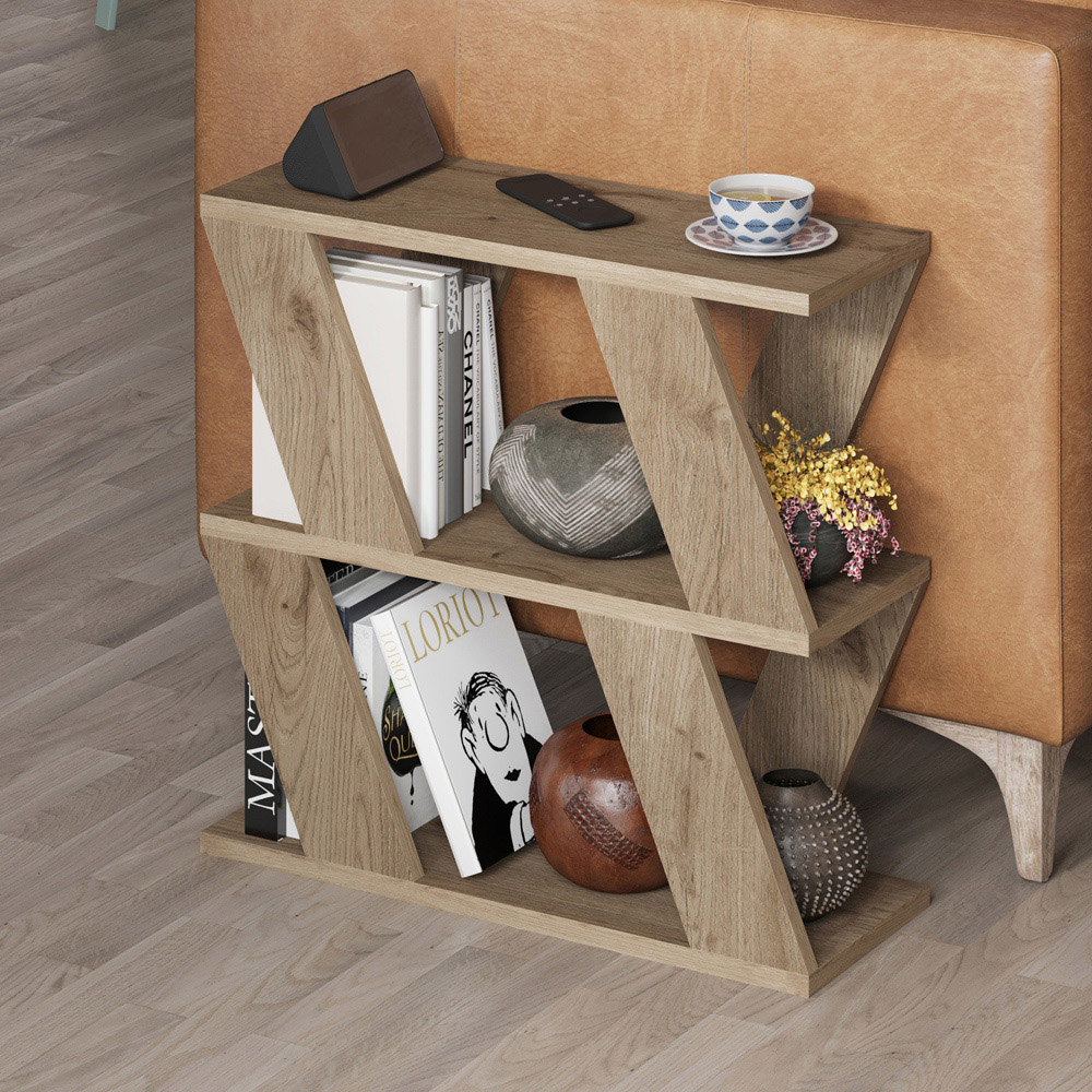 Decortie Lazena 3 Shelf Oak Effect V-Shaped Coffee Table Image 4