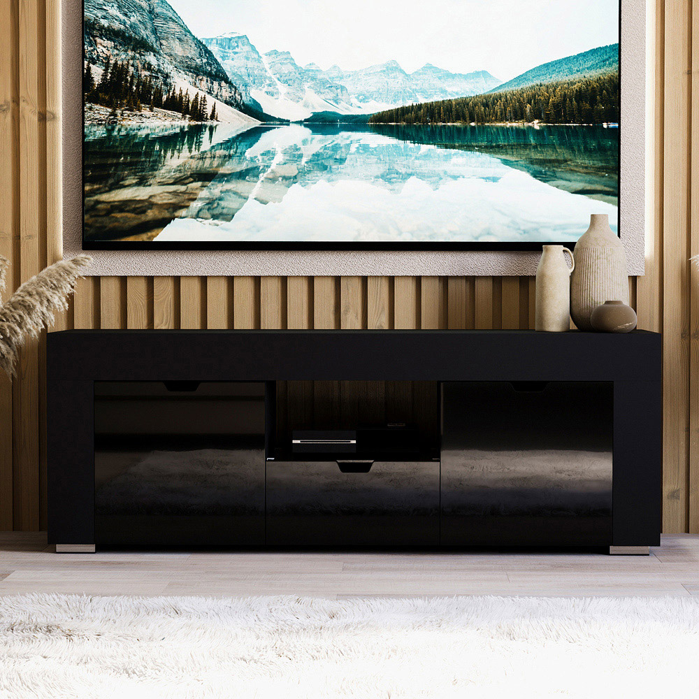 Vida Designs Eclipse 2 Door Single Drawer Single Shelf Black LED TV Unit Image 3
