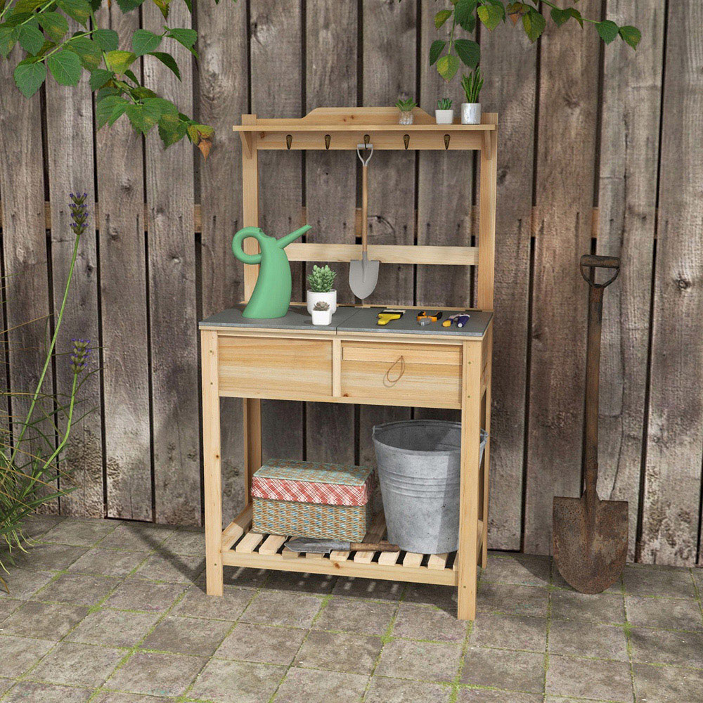 Costway Wooden Flip Open Garden Potting Table Image 3