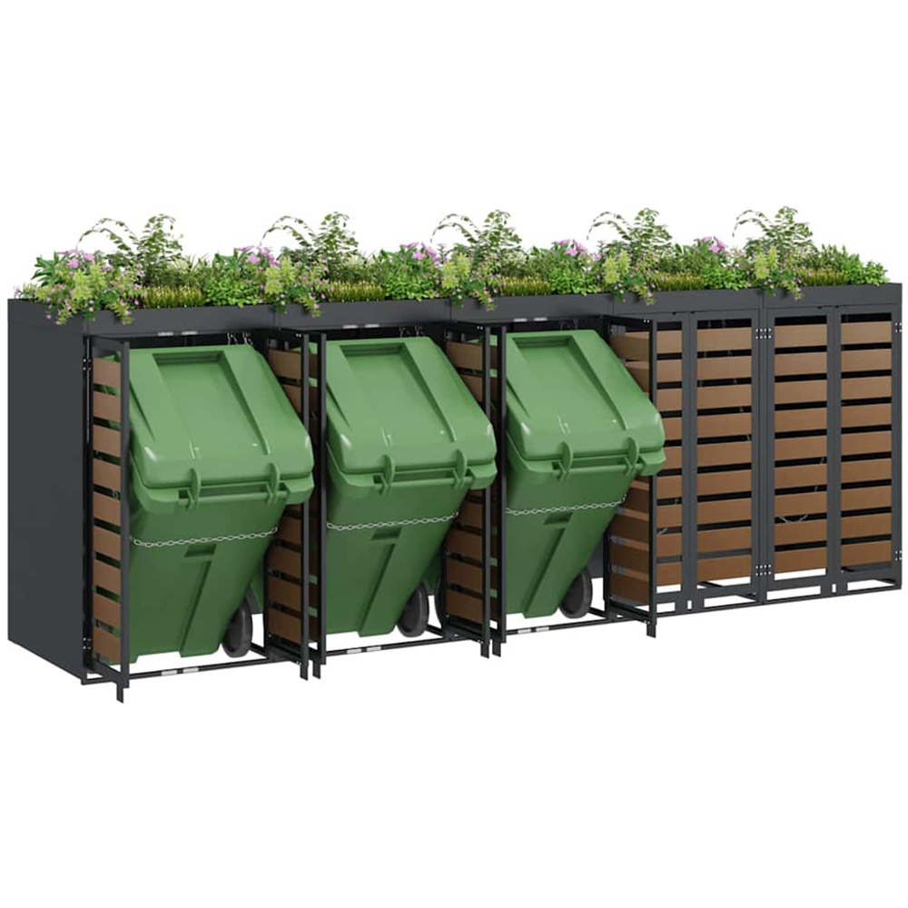 vidaXL Anthracite 5 Wheelie Bin Storage Shed with HDPE Door and Planter Roof Image 3