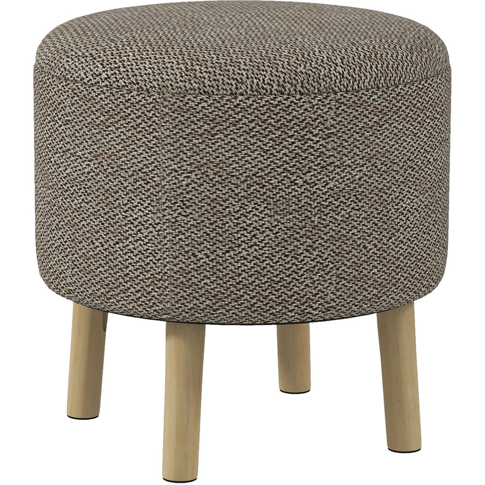 Portland Beige Round Linen Upholstered Ottoman Stool with Storage Image 2
