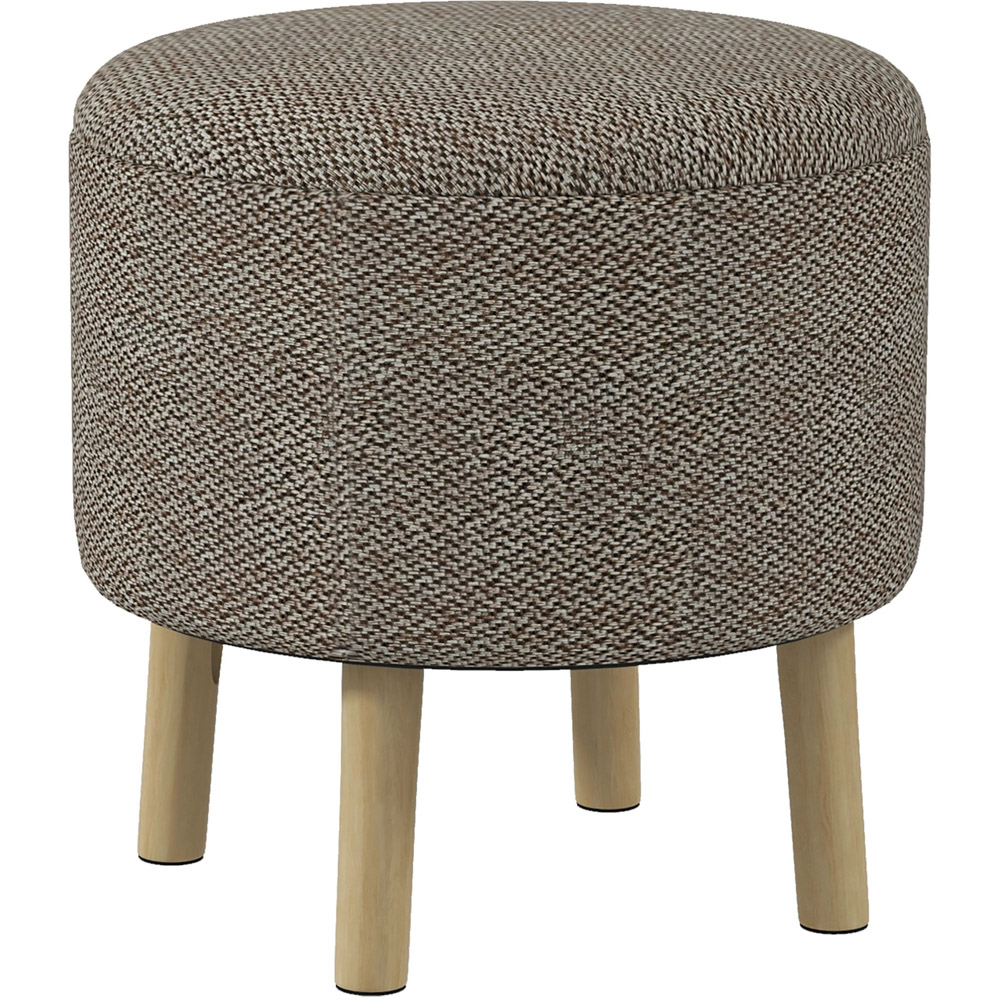 Portland Beige Round Linen Ottoman Footstool Image 2