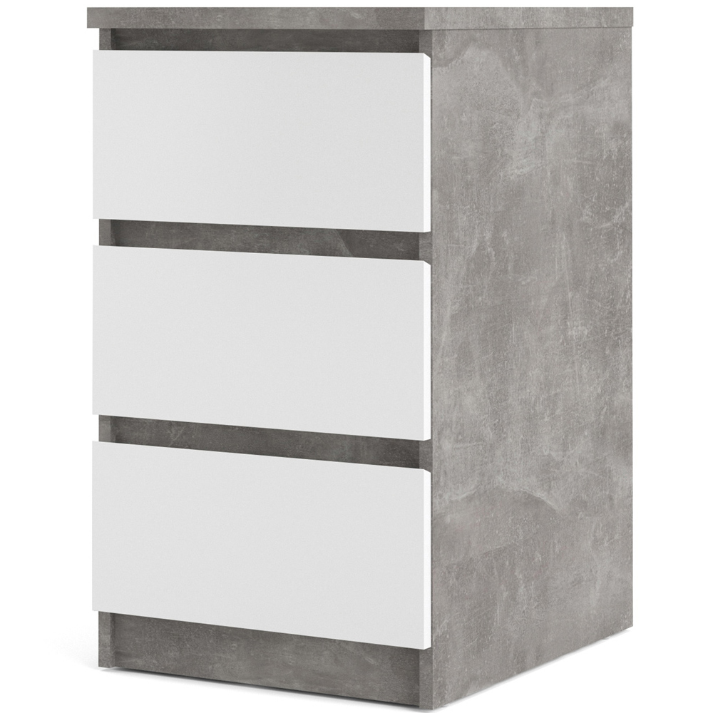 Florence 3 Drawer Concrete and White High Gloss Bedside Table Image 5
