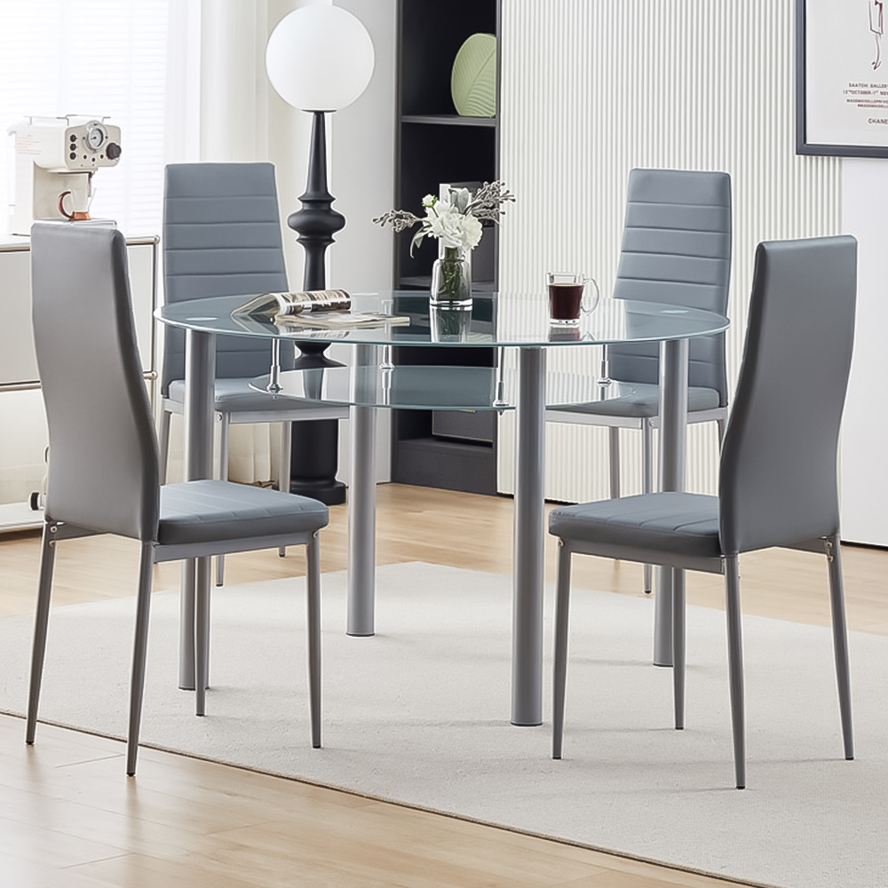 Brooklyn 4 Seater Large Round Dining Set Grey Image 1