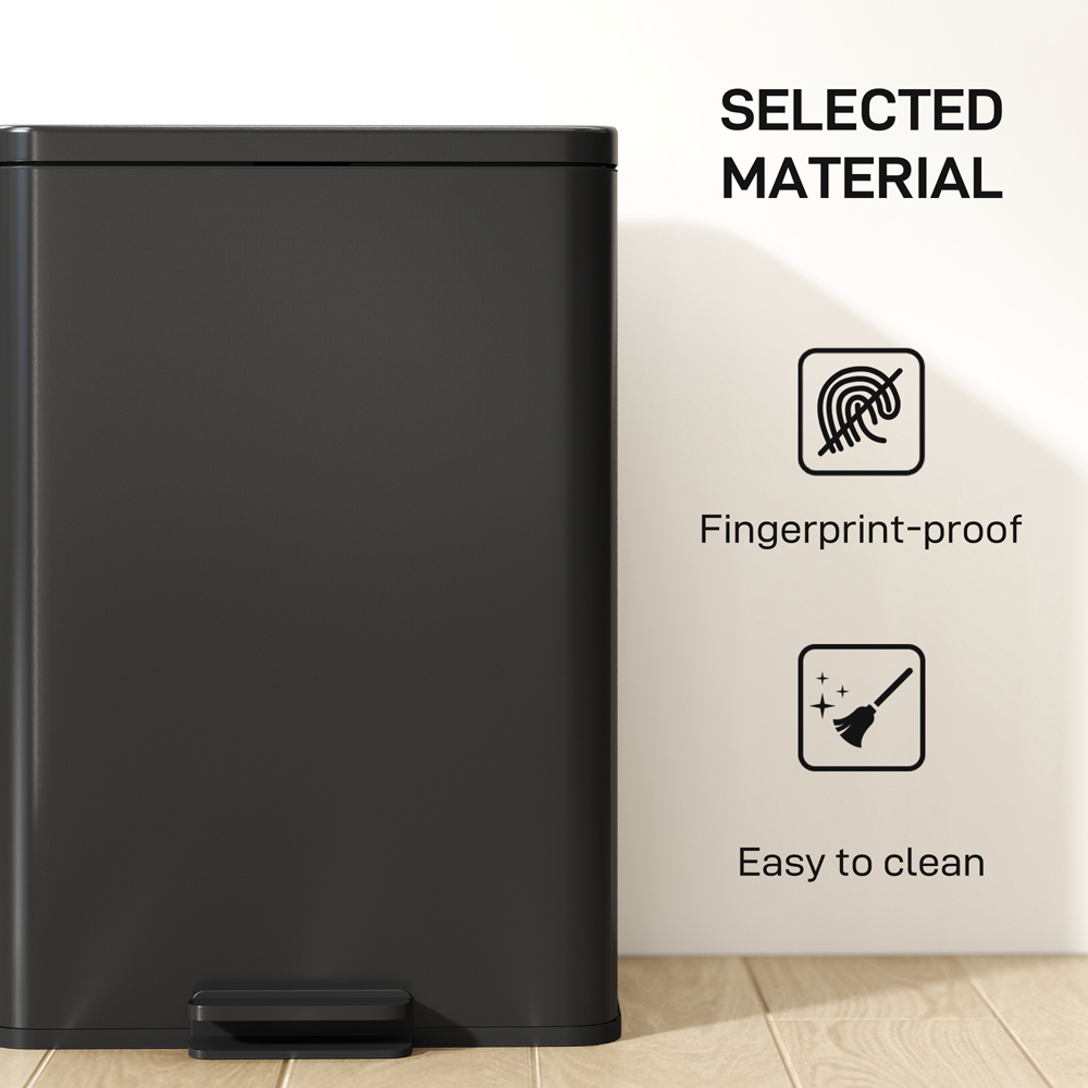 HOMCOM Matt Black Kitchen Pedal Bin with Soft-Close Lid 20L Image 6