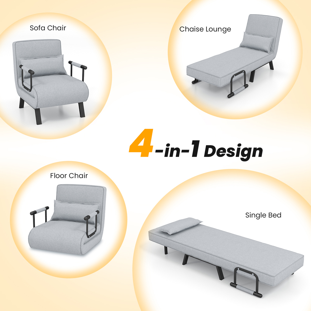 Costway Single Light Grey Sofa Bed Image 5