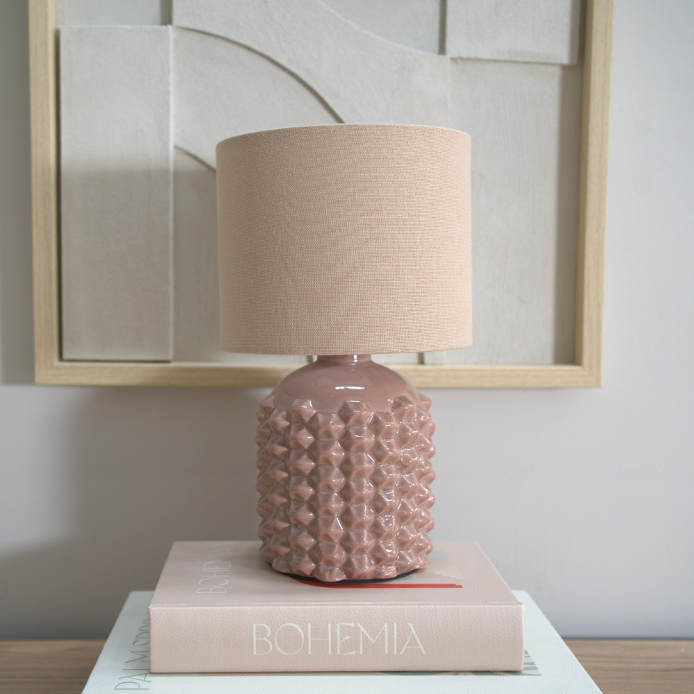 ValueLights Asha Drum Shade Ceramic Tan Geometric LED Table Lamp Image 3