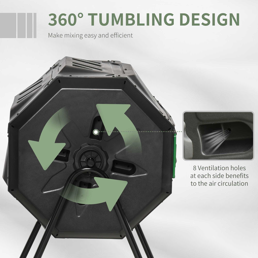 Outsunny 160L Black 2 Chamber Steel Tumbling Garden Compost Bin Image 5