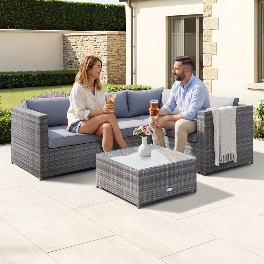 Charles Bentley 4 Seater Grey Rattan Corner Sofa Lounge Set Image 8
