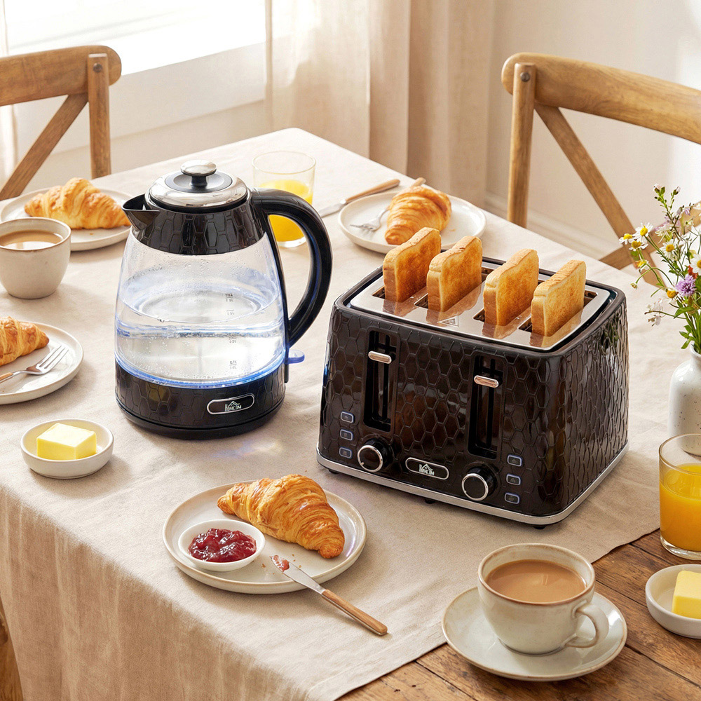 HOMCOM Black 1.7L Fast Boil Kettle and 4 Slice Toaster Set Image 2