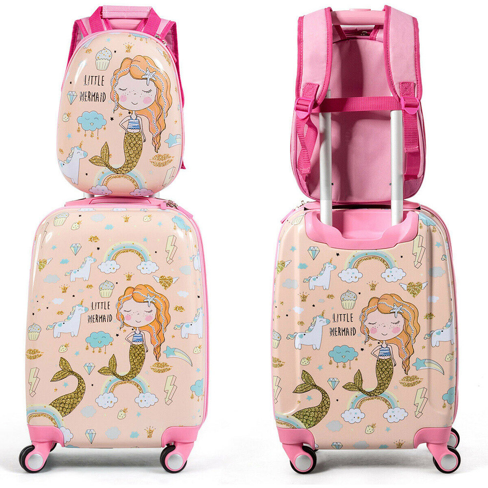 Costway Kids Pink Mermaid 2 Piece Luggage Set Image 4
