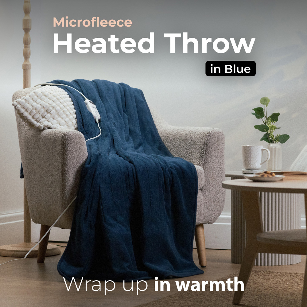 Abode Blue Microfleece Heated Throw 130 x 180cm Image 2