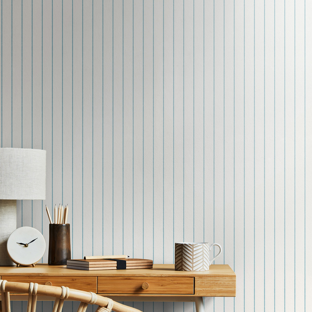 Hoopla Walls Purity Scallop Stripe Blue Wallpaper Image 2