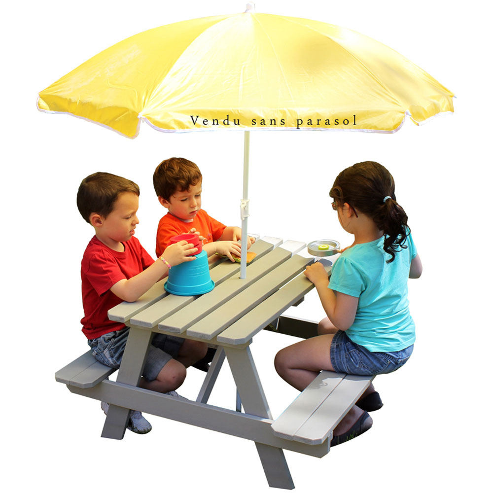 Soulet Kids 4 Seater Grey Wooden Picnic Table with Parasol Hole Image 3