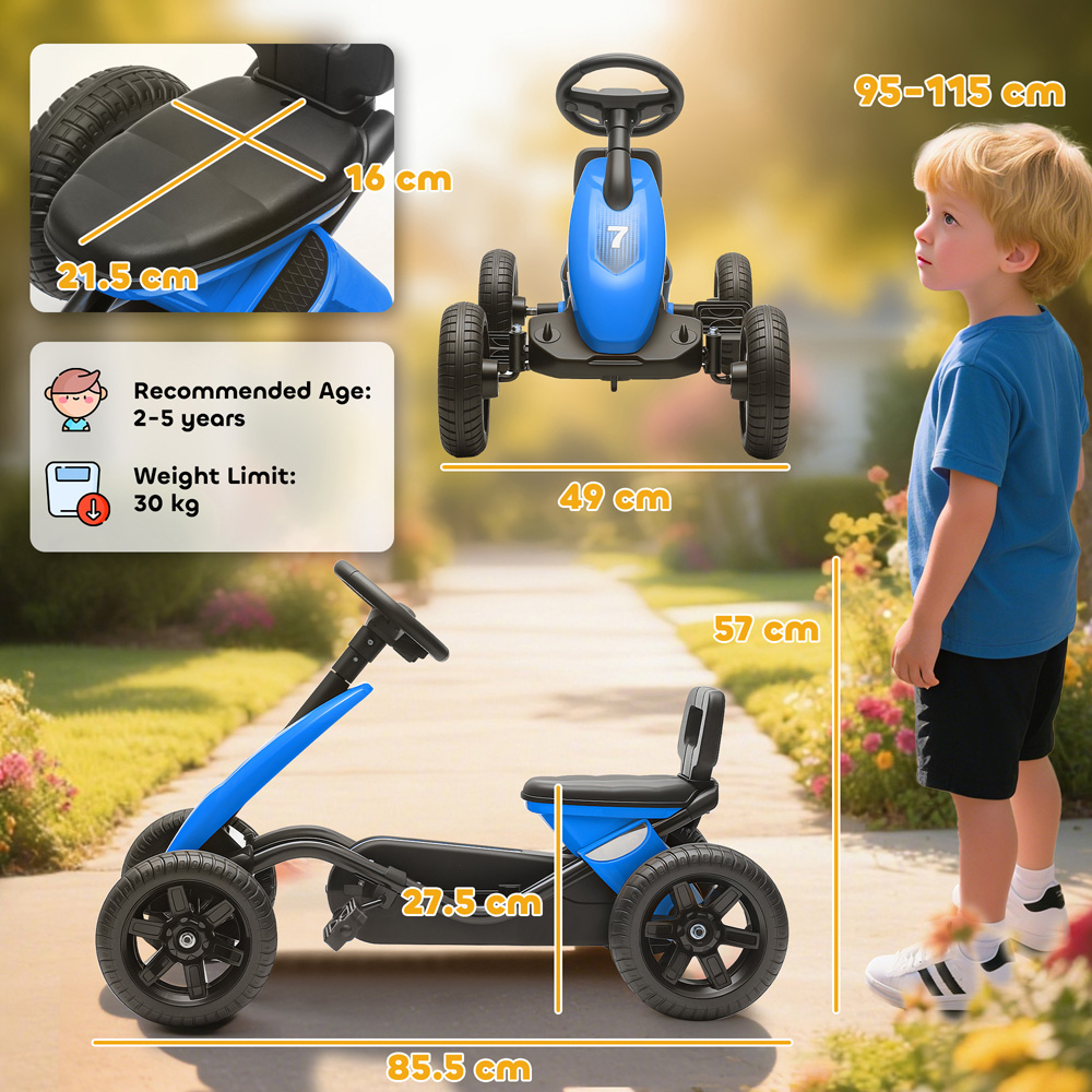 Tommy Toys Kids Pedal Go Kart with Silent EVA Wheels Blue Image 9
