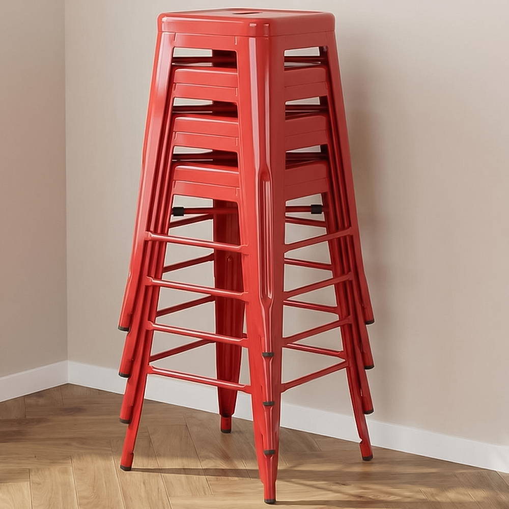 FWStyle Red Gloss Metal Bar Stool 4 Pack Image 1