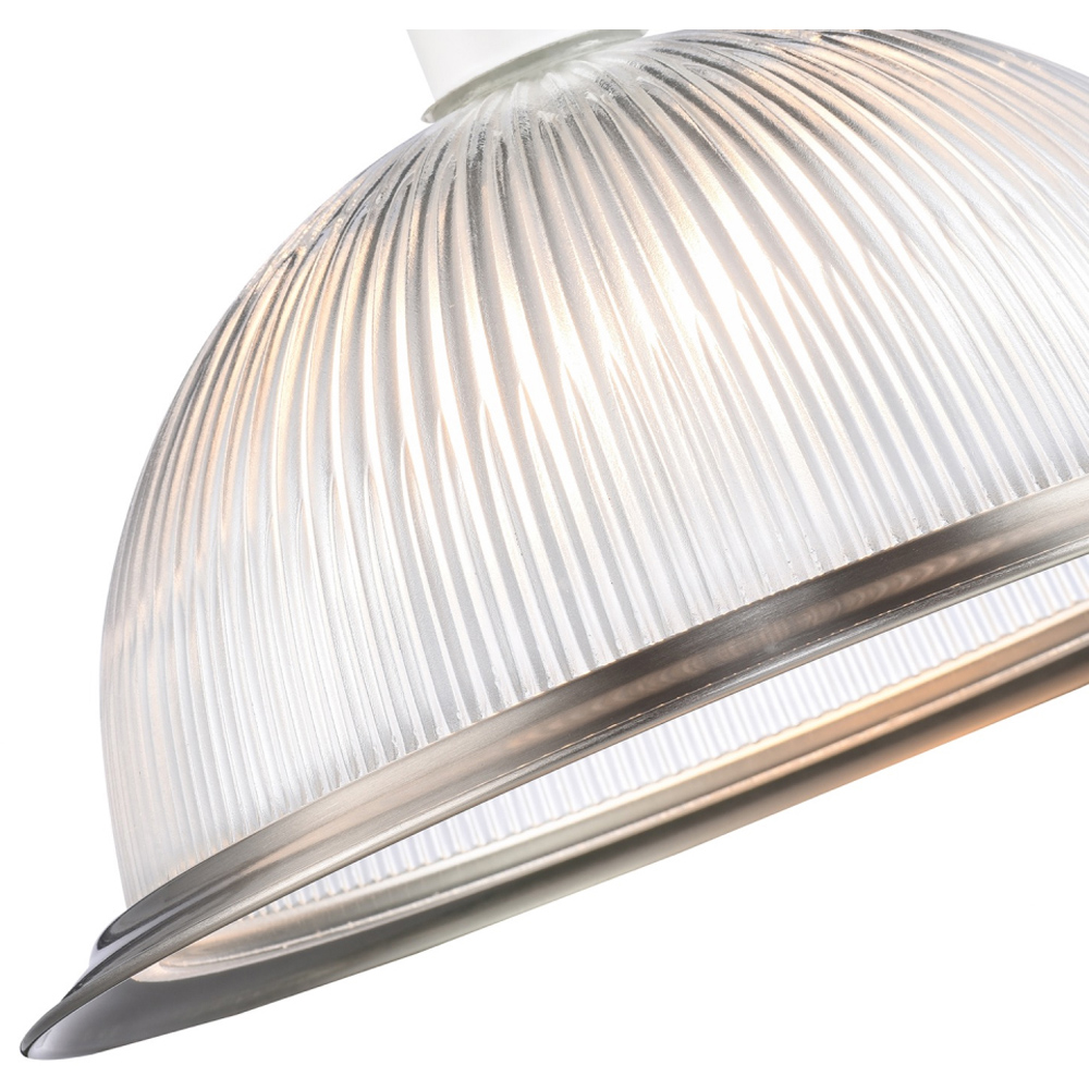 Happy Homewares American Diner Satin Nickel Trim and Ribbed Glass Pendant Shade Image 3