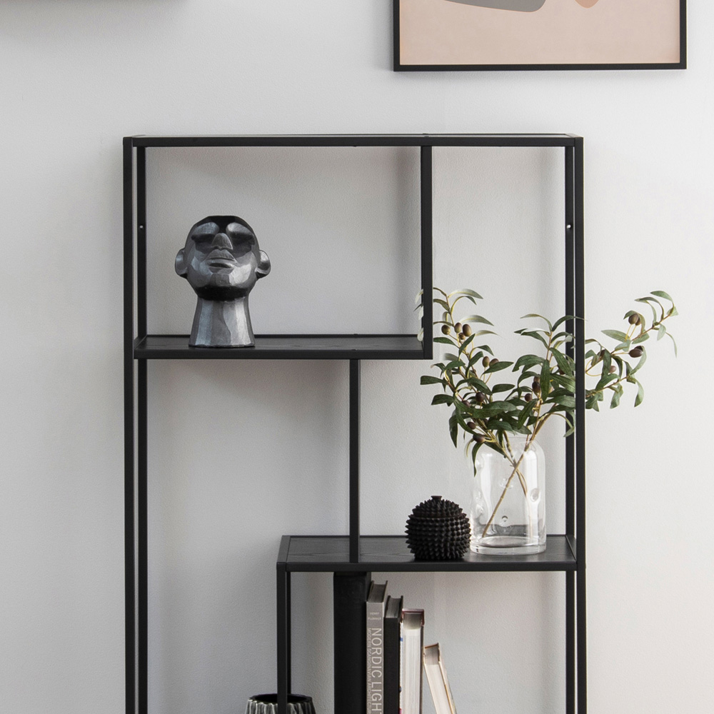 Florence Seaford 3 Shelf Black Metal Asymmetrical Bookcase Image 8