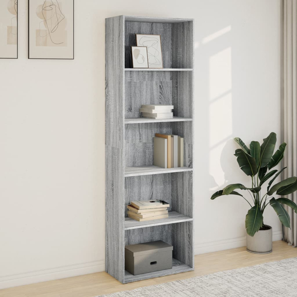 vidaXL 5 Shelf Grey Sonoma Bookcase Image 1