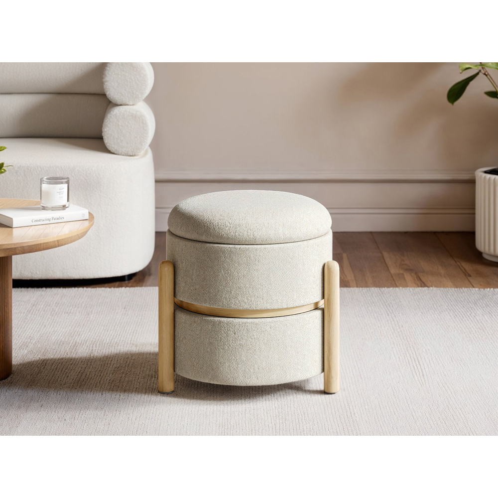 SOLACE+CO Ada Beige Fabric Storage Pouffe Image 5