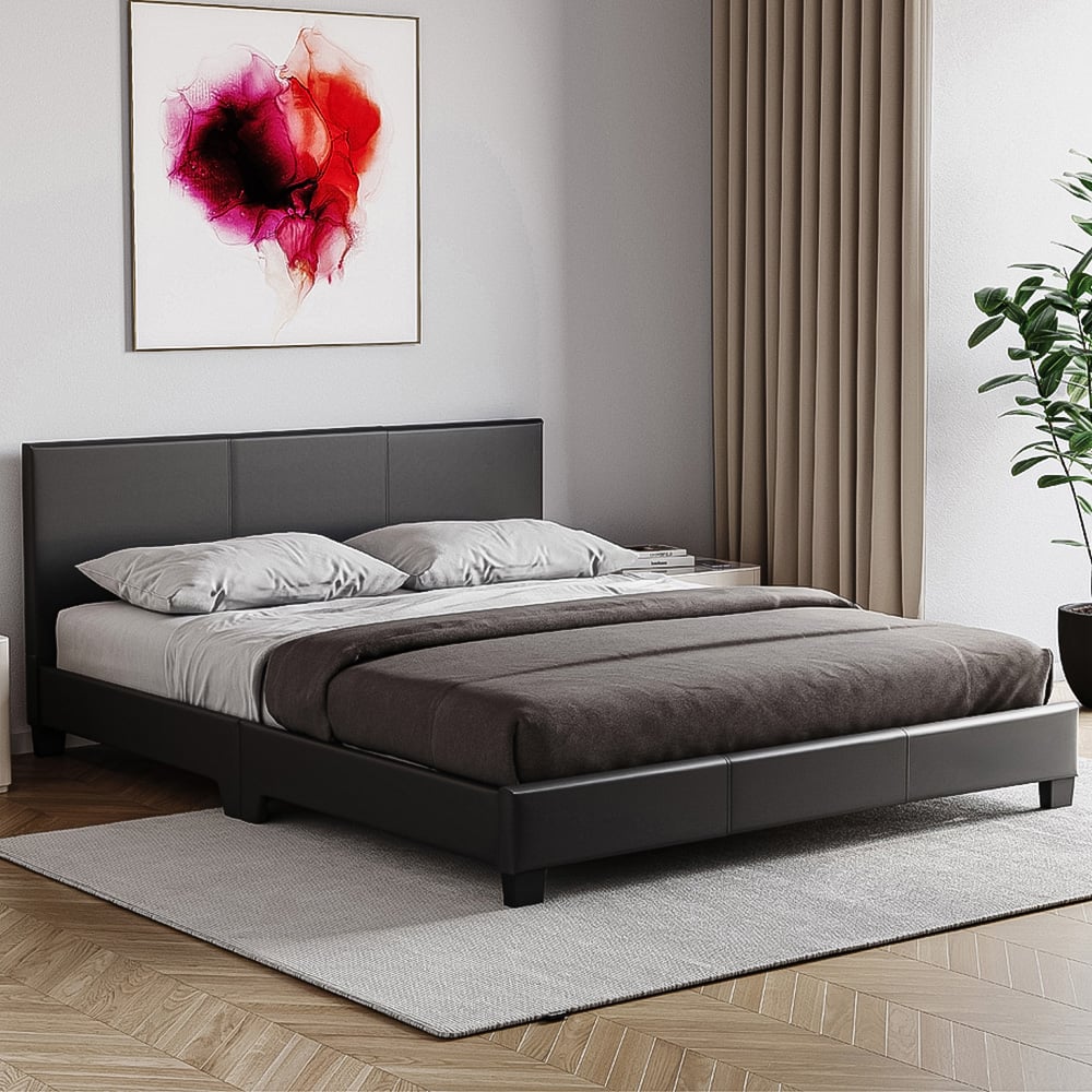 Vida Designs Lisbon King Size Black Faux Leather Bed Frame Image 1