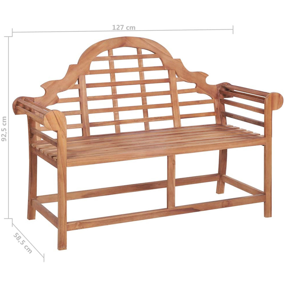 vidaXL 2 Seater Brown Solid Wood Teak Garden Bench with Armrest Image 8