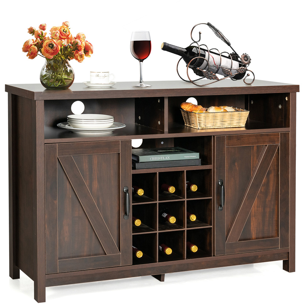 Costway 2 Door 2 Shelf Dark Brown Buffet Storage Cabinet with Detachable Wine Rack Image 2