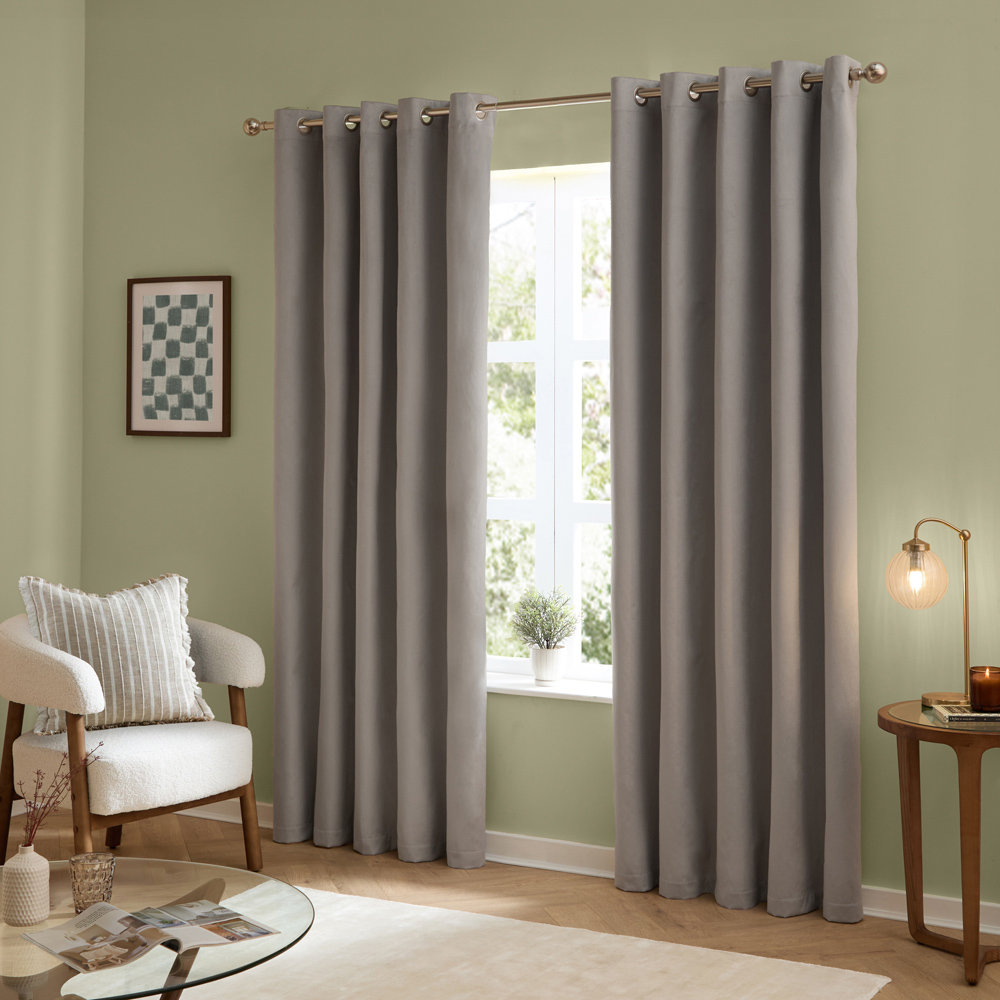 Furn The Ultimate Silver Velvet Fully Lined Eyelet Curtains 117 x 183cm Image 5