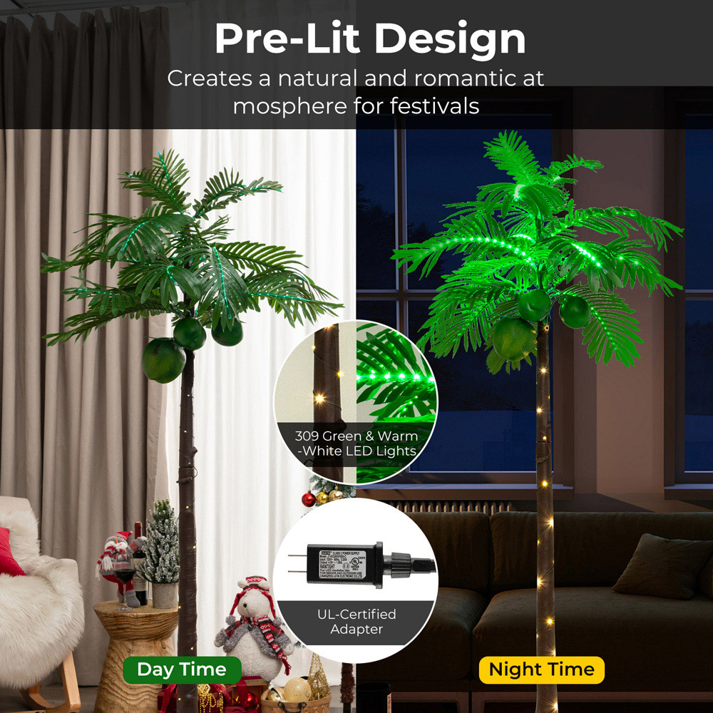 Costway Hawaiian Style LED Light Tropical Artificial Palm Tree 6ft Image 8