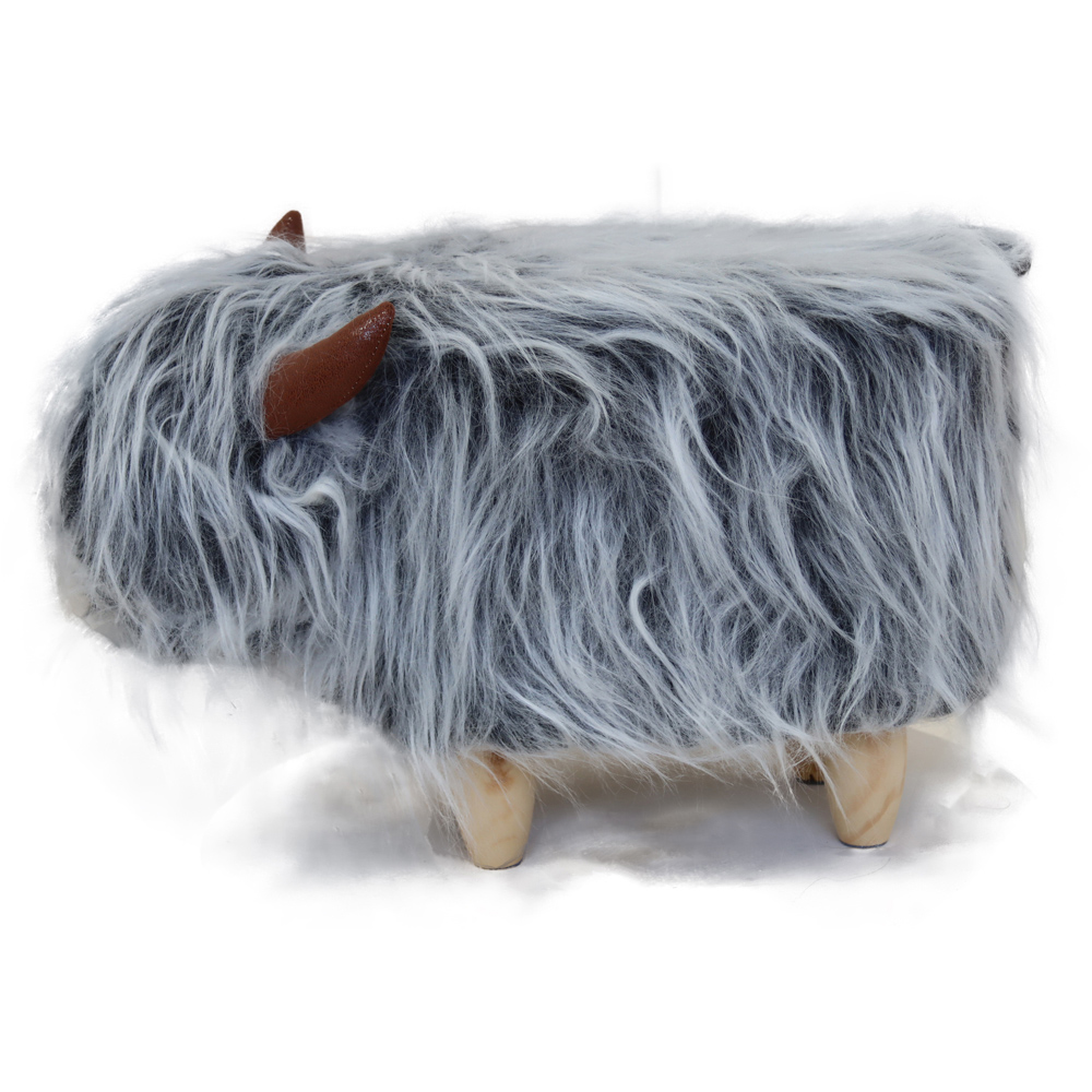 Gardeco Kaytie The Highland Cow Mottled Grey Synthetic Fur Footstool Image 6