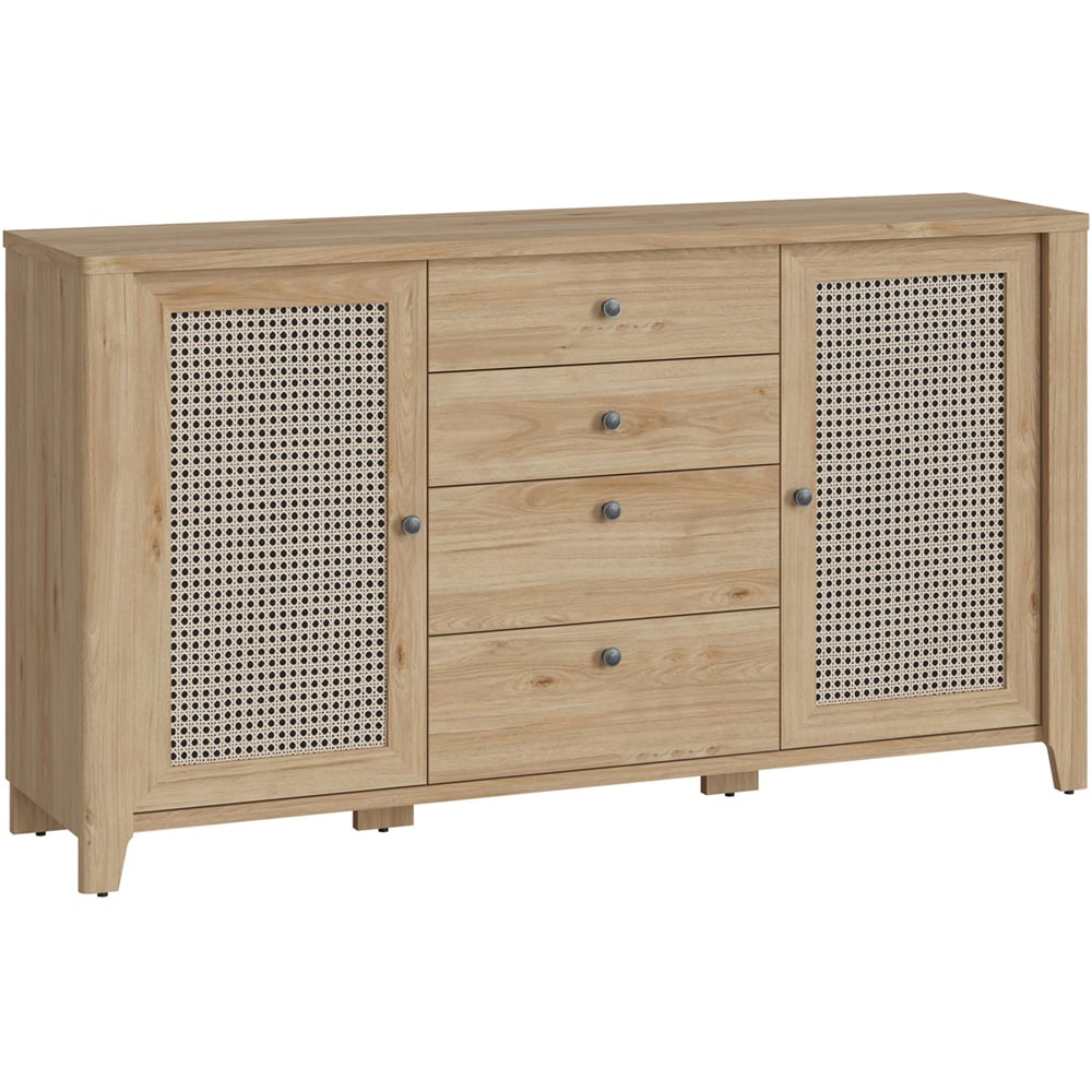 Florence Cestino 2 Door 4 Drawer Oak and Rattan Effect Sideboard Image 2