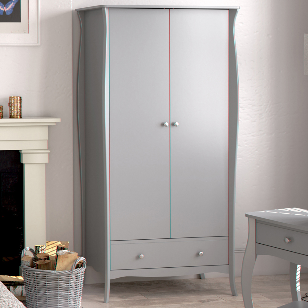 Florence Baroque 2 Door Single Drawer Grey Wardrobe Image 1