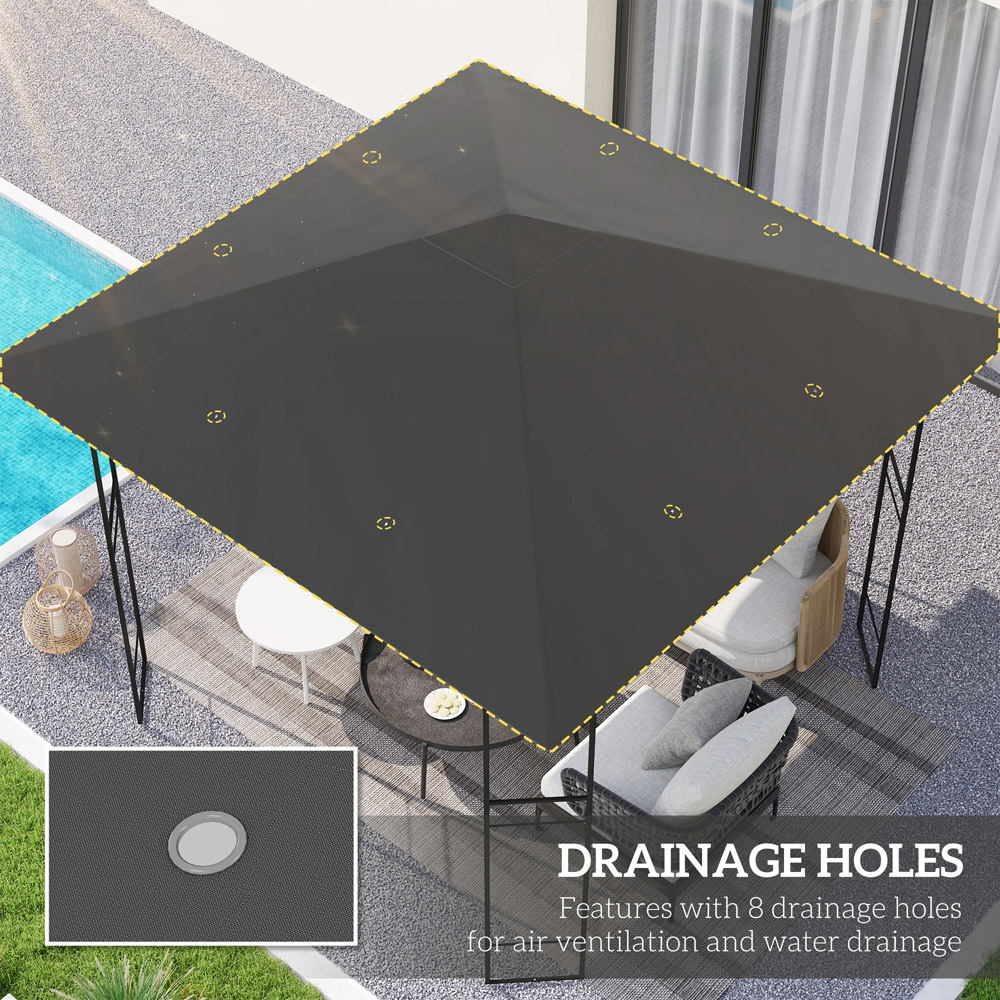 Outsunny 3 x 3m Grey Gazebo Canopy Replacement Cover with Drain Holes Image 4
