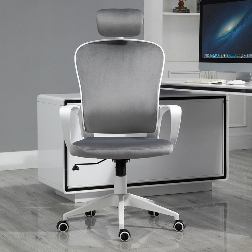 Portland Grey Velvet Swivel Rocking Office Chair Wilko