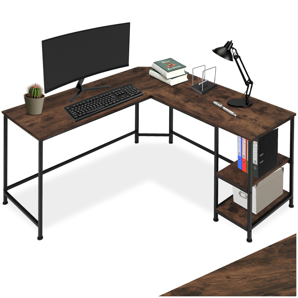 tectake Hamilton 2 Shelf Industrial Dark Wood Corner Desk Image 2