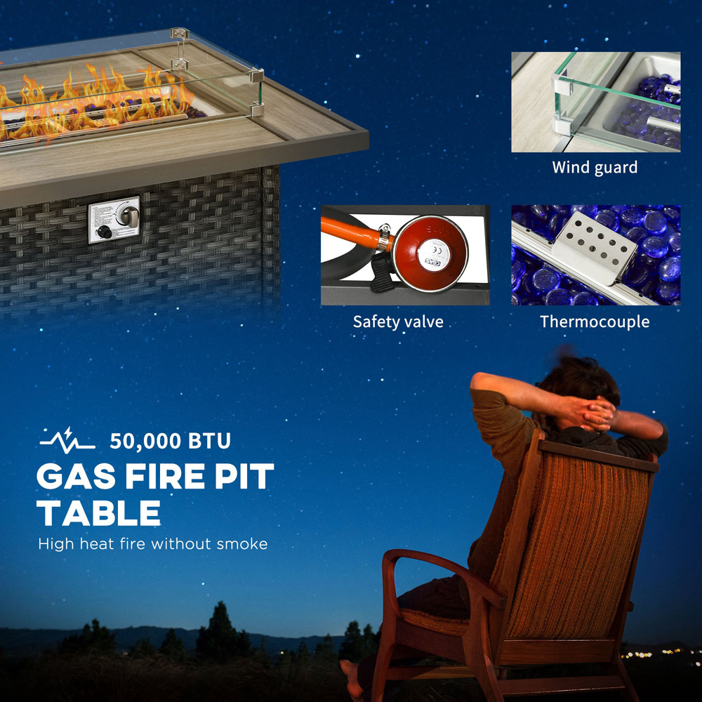 Outsunny 4 Seater Grey Rattan Patio Furniture Set with Gas Fire Pit Table Image 4