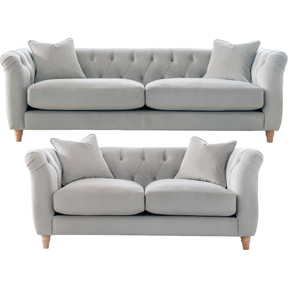 Elsie Chesterfield 5 Seater Chalk Plush Velvet Sofa Suite Image 2