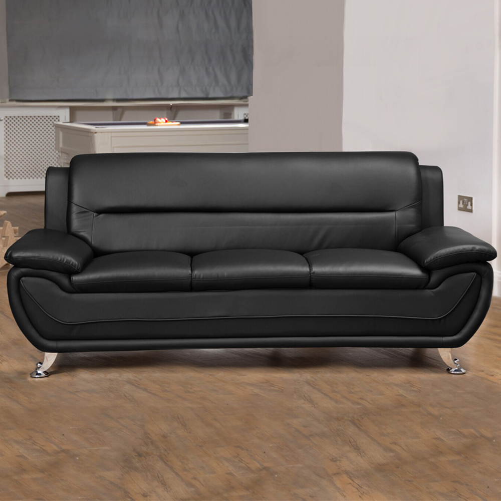 Dexter 3 Seater Black Leather Sofa Image 1