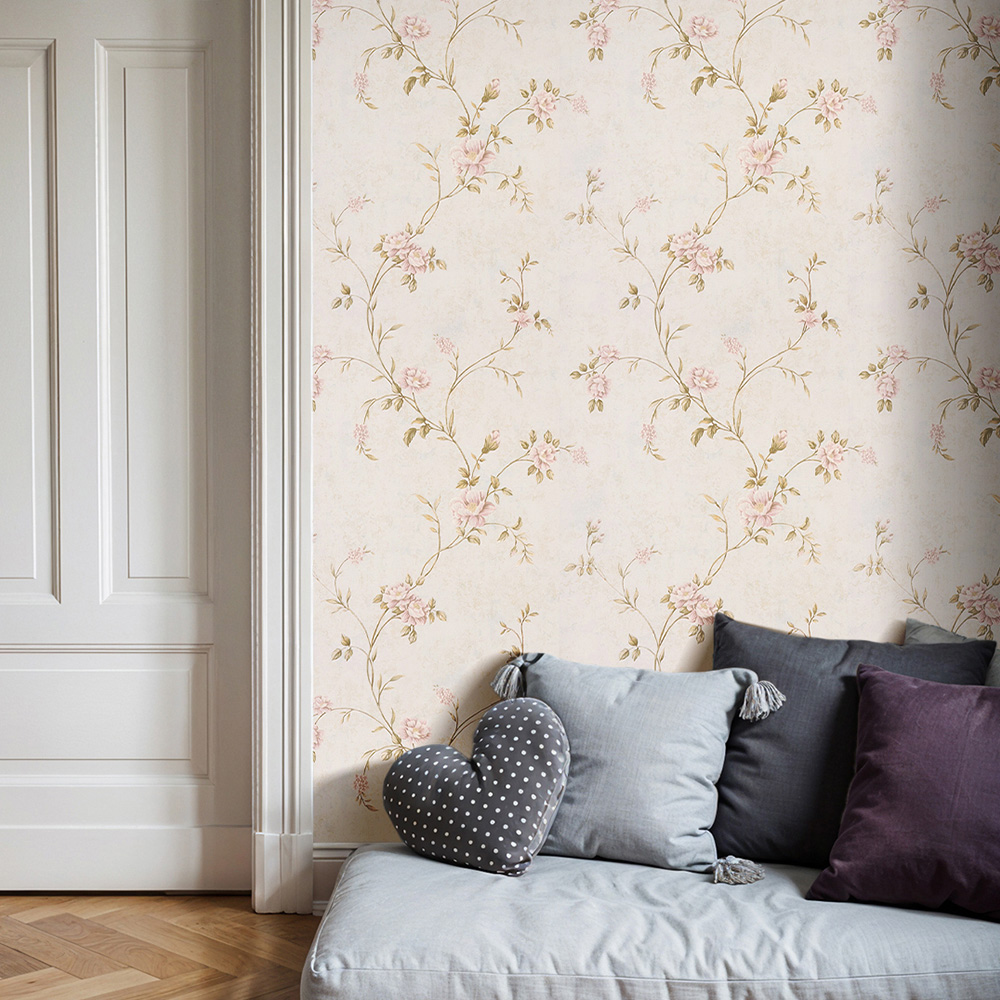 Living and Home Vintage Light Beige 3D Embossed Non-Woven Wallpaper Roll 950 x 53cm Image 2