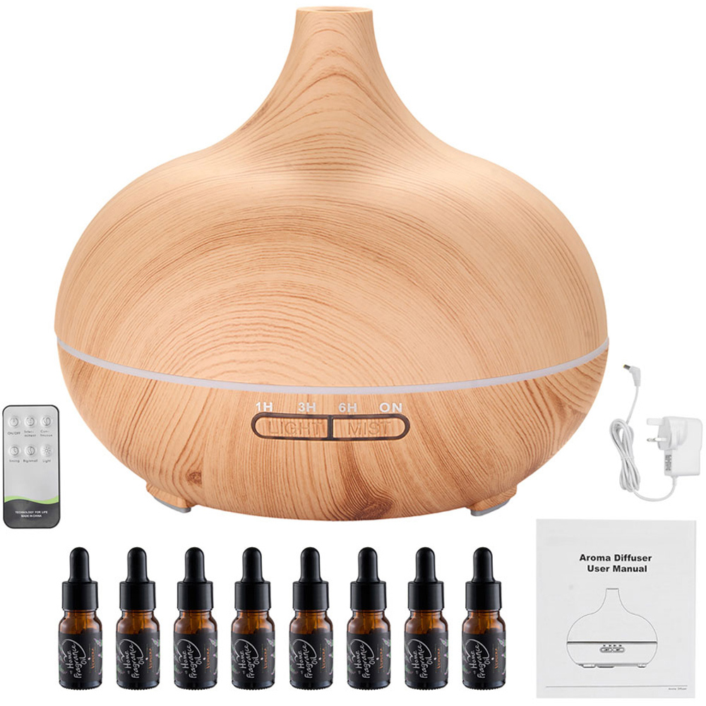 Living and Home Natural Wood Grain Ultrasonic Essential Oil Diffuser with Timer Light and Remote Image 3