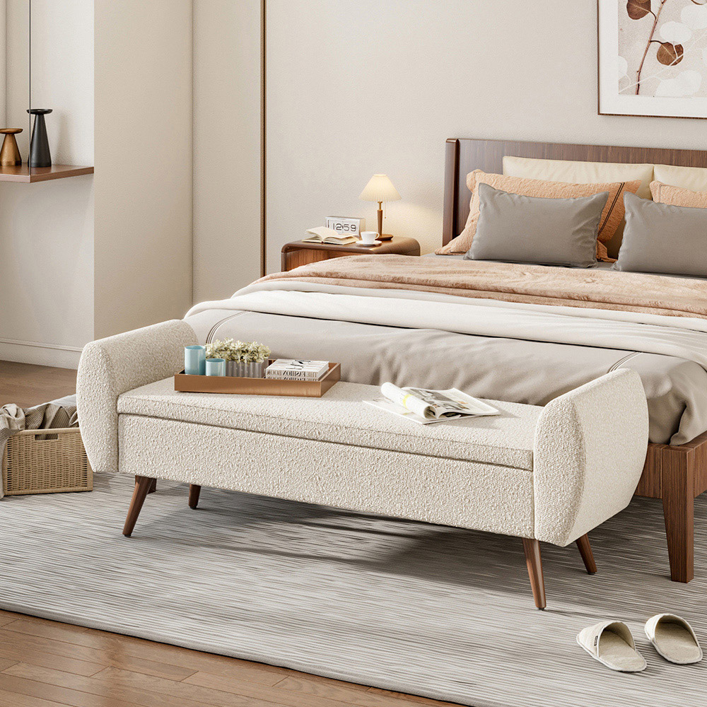 Living and Home Teddy Fur Upholstered Storage Bench Image 6