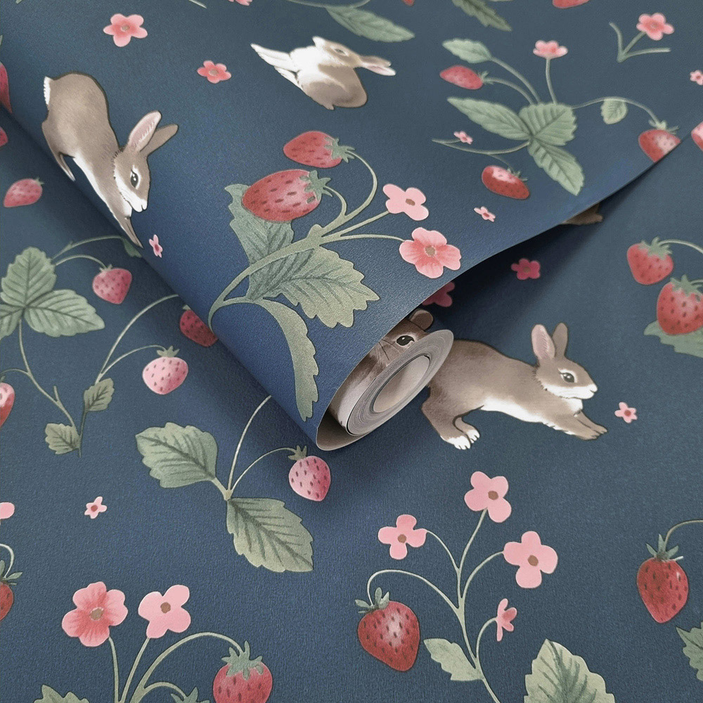 Holden Decor Bunnies and Berries Navy Wallpaper Image 2