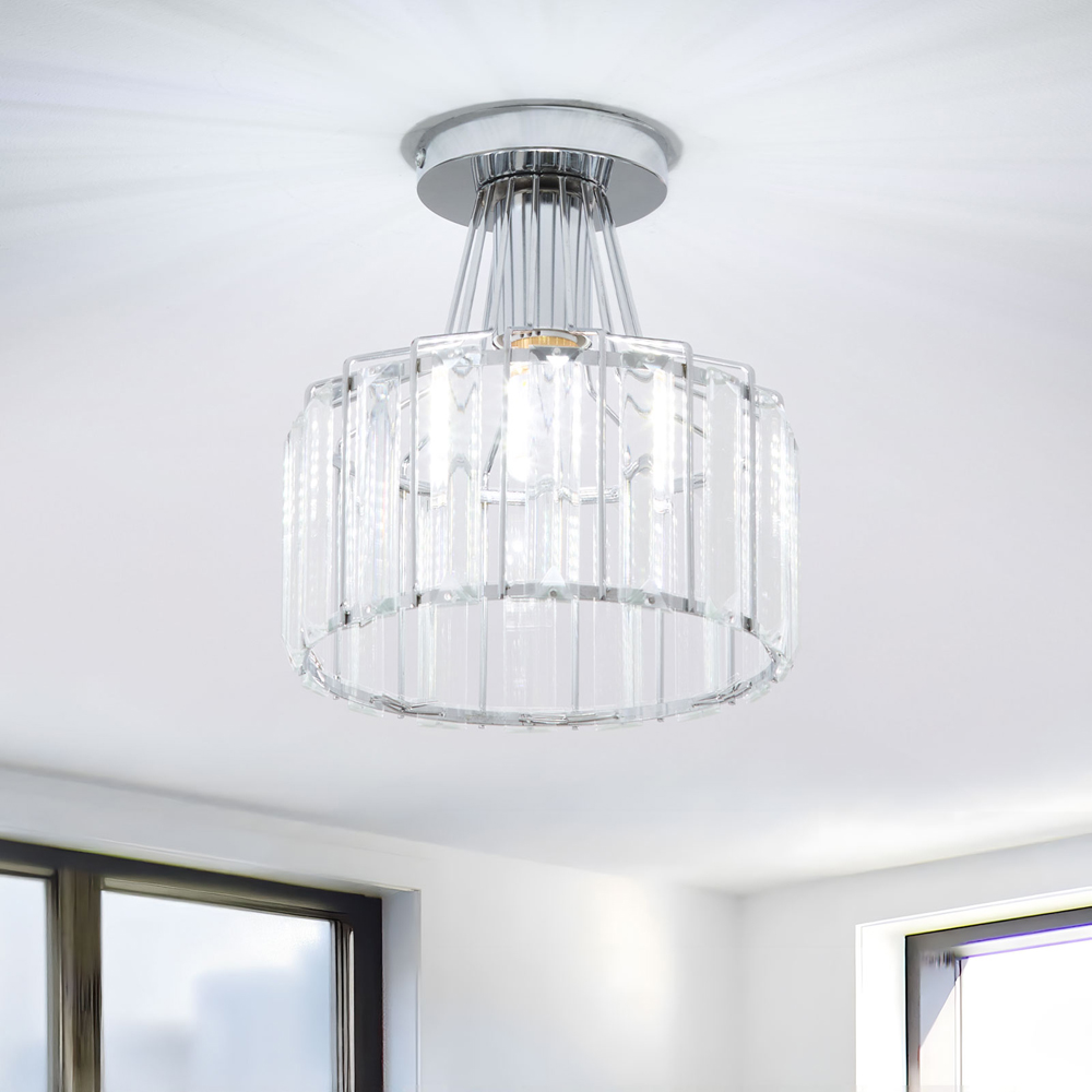 Living and Home E27 Screw Chrome Crystal Ceiling Light Image 2
