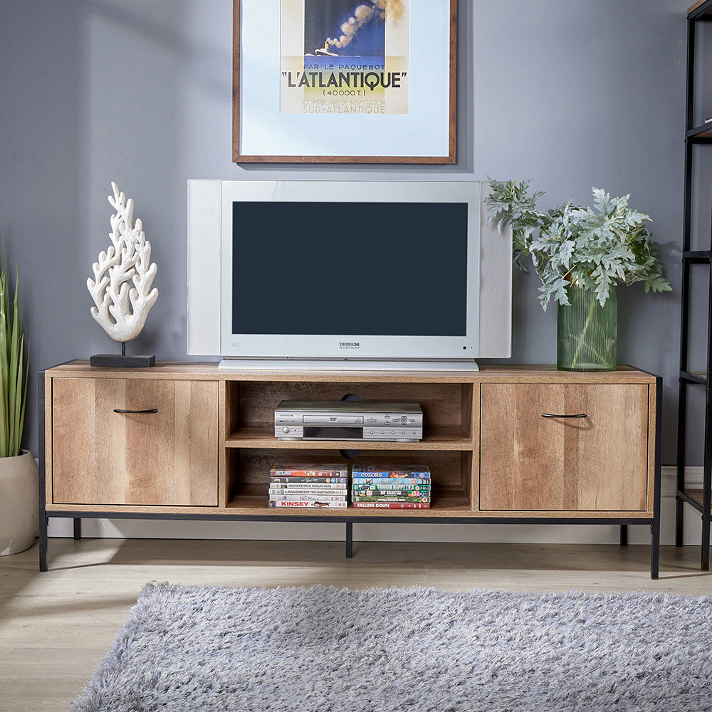 Home Source Oakmere 2 Door 2 Shelf Black and Oak Effect TV Unit Image 5